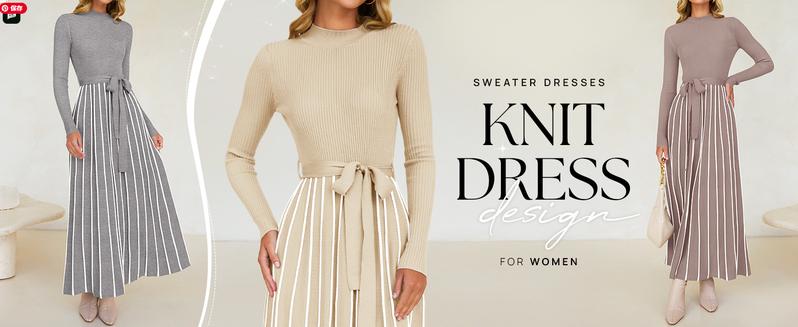 ZESICA Womens 2025 Fall Turtleneck Long Sleeve Sweater Dress Tie Waist Casual Loose Ribbed Knit A Line Midi Dresses