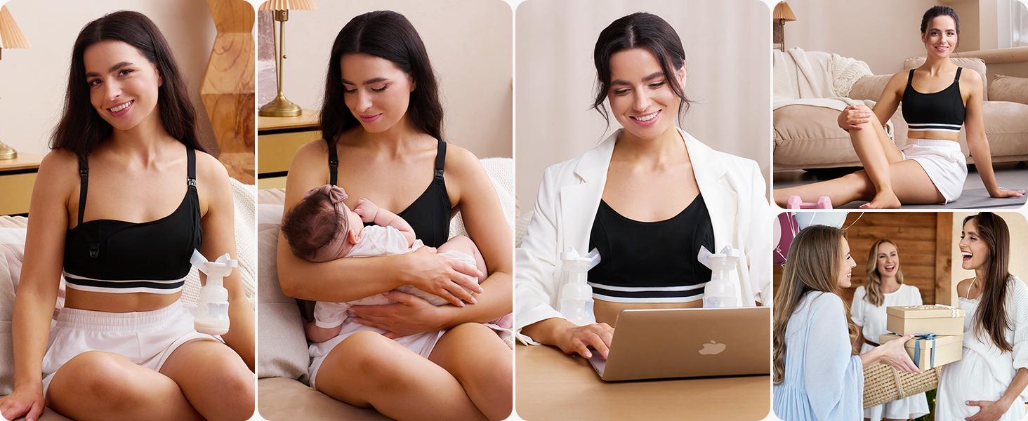 Momcozy Pumping Bra Hands Free, HF049 Upgraded Breast Pump Bra with Widened Band, Pumping Nursing Bra in One, Adjustable Straps