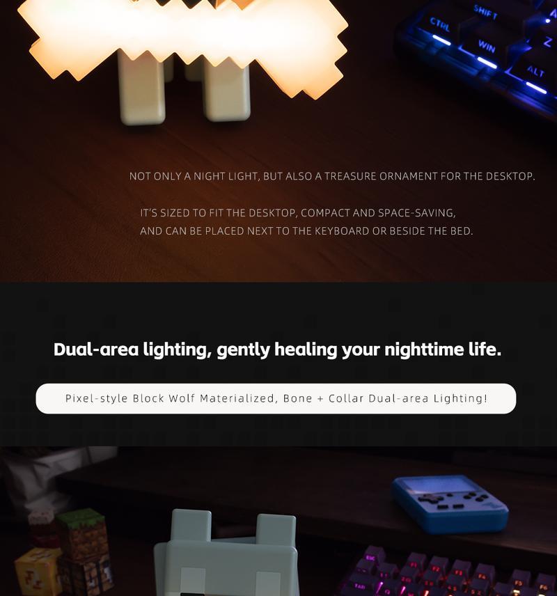 3D Printing Handmade Pixel Wolf LED Night Light with Glowing Bone & RGB Collar Stylish Room Decor Perfect Christmas New Year Gift Idea