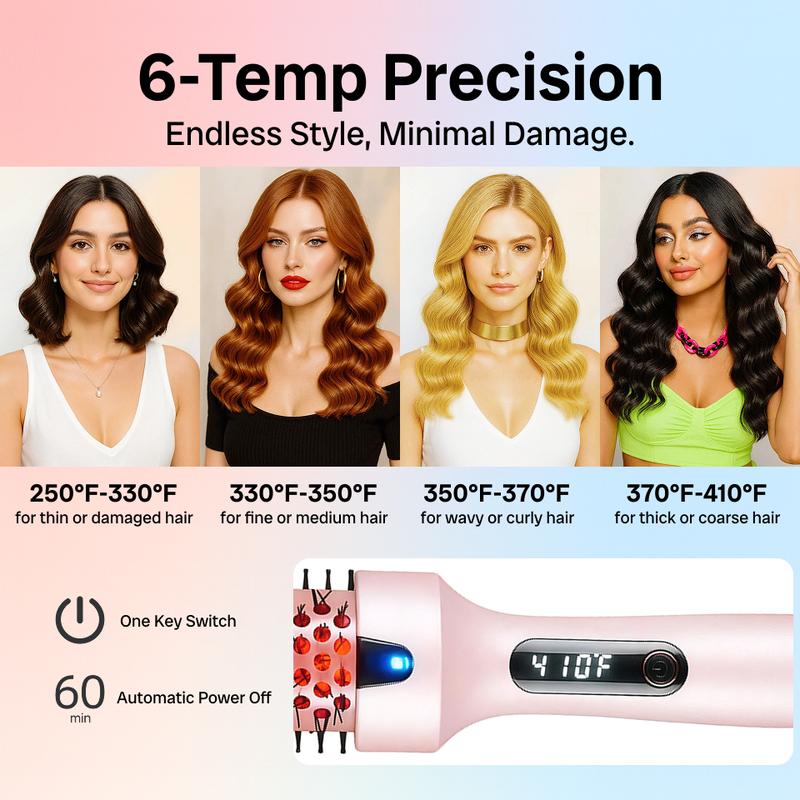 Thermal Brush, Blowout Wavy Boost 1.5 inch Heated Round Brush Look with  LED Display, Dual Voltage, Pink, Less Damage,  Hair Heated Curler Brush,Negative Ions Single,for wavy hair,hairstyling,long-lasting wave,Curling Irons,Detangler Straightening