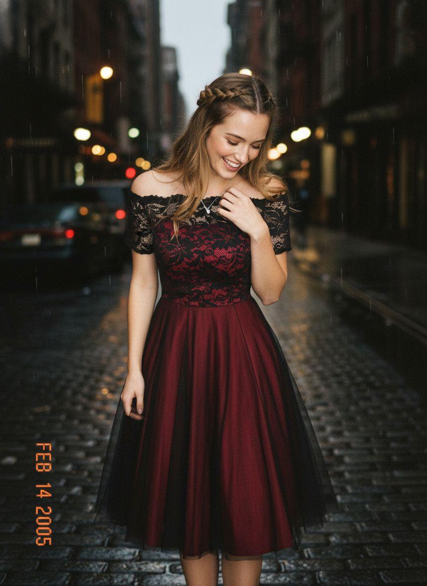 1950S OFF SHOULDER LACE SWING DRESS Formal Womenswear