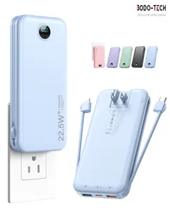 Bodo-Tech 12000mAh Fast Charging Power Bank AC Wall Plug Portable Charger with Built-in Cables USB-C & Lightning LED Display for Travel Outdoor Hiking Camping Christmas Gadget