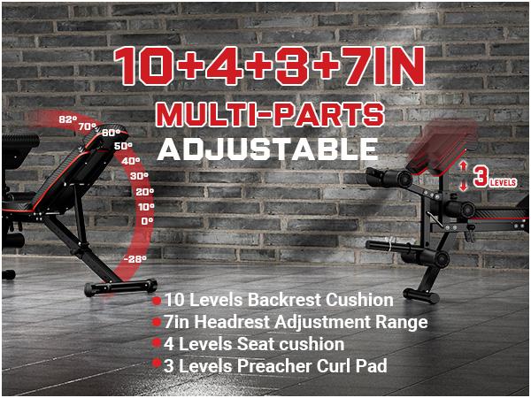 Bearbro 10 Positions Adjustable Weight Bench Workout Bench for Home Gym,Olympic Weight Bench Press for Full Body Workout 900lbs