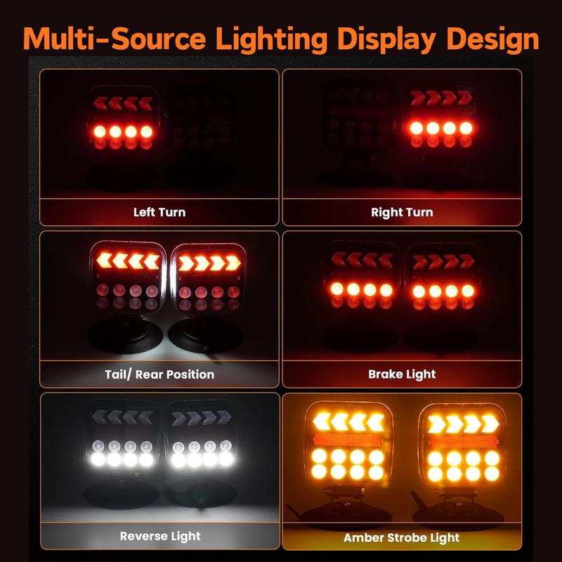 SUNPIE Wireless Magnetic Trailer 36 LEDs Lights Kit,2.4GHz Signal,7 Pin Plug,10Hours Runtime,100 FT Signal Synchronization,IP67 Waterproof,Adjustable Magnetic Mount,Rechargeable with Strobe Reverse Modes,Towing Lights Kit for Trucks RV Boat,Outdoorfun