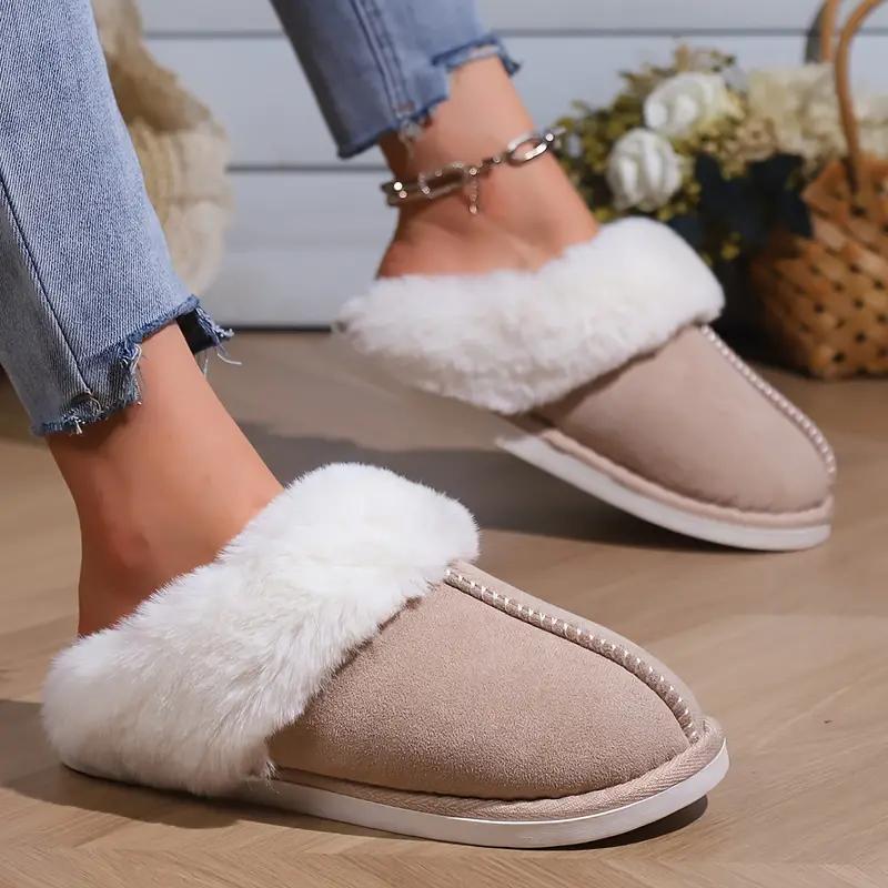 Women's Memory Foam Slide Moccasin Slipper Footwear - Cozy Wool-Look Plush House Shoes with Sherpa Lining, Non-Slip Rubber Sole for Indoor-Outdoor Use