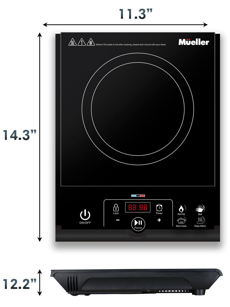 Mueller Portable Induction Cooktop, Kitchen Cooktop for Campers, Dorm Cooktop, Hot Plate Cooker Countertop Burner 1800W, Induction Cookware only