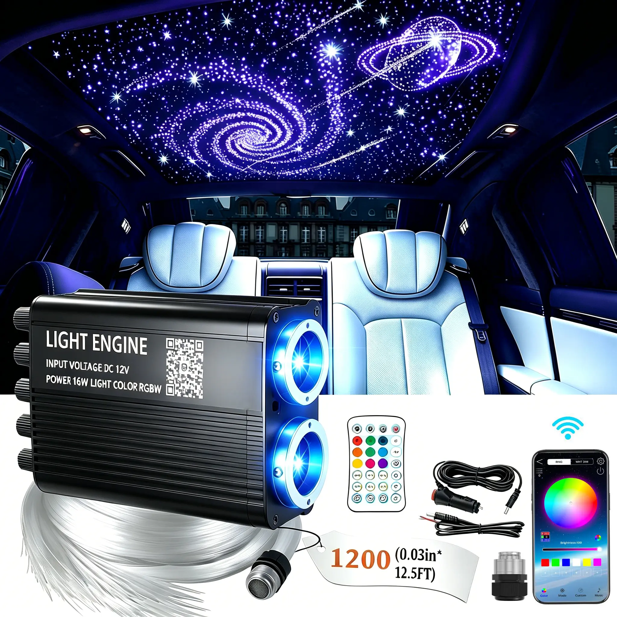 Luxury Starlight Headliner Kit – 750pcs/1200pcs*0.03in*12.5ft Twinkle Meteor Fiber Optic Star Lights for Car, Bluetooth APP & Remote Control, RGBW Color Changing, DIY Interior Roof Ceiling Light, Sound Sync LED Kit,Dealsforyoudays