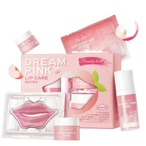 5 in 1 peach lip care set organic safe deeply hydrating non-sticky Portable Travel hotel kit.