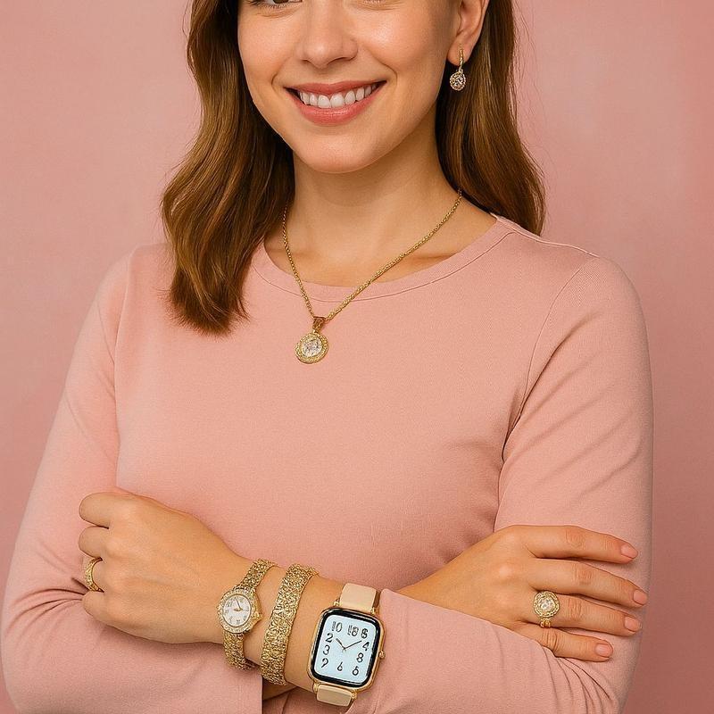 Fashion Gift A58 Plus Women's Luxury 8-In-1 Watch, 2 Bands Ring Earrings, Touchscreen Wearable Android Button Charging Chip Custom LCD Tracker