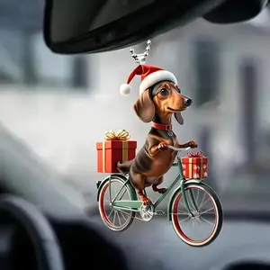 Adorable Dachshund Riding Bike Car Charm – Cute Hanging Rearview Mirror Decor, Perfect Gift for Dachshund Lovers, Moms & Dads