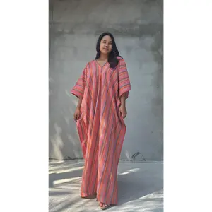 Ella Plus Size Cotton Kaftan with Rose Stripes