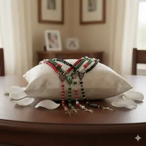 Rosarios de la Virgen y San Judas Tadeo Colorful Beaded Prayer Beads with Virgin Mary and Saint Jude Thaddeus Icons