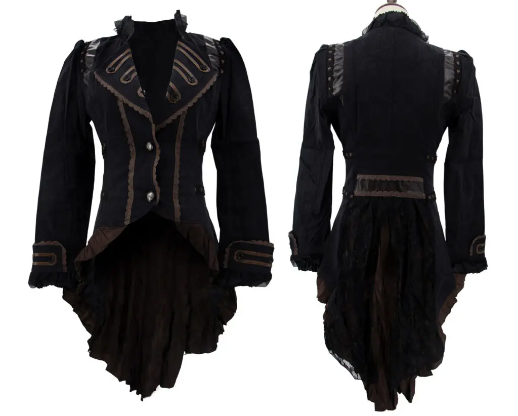 SALE Brown Womens Victorian Jacket Tailcoat Ruffles Steampunk Military Gothic Coat ~ Halloween Costume Anime Cosplay