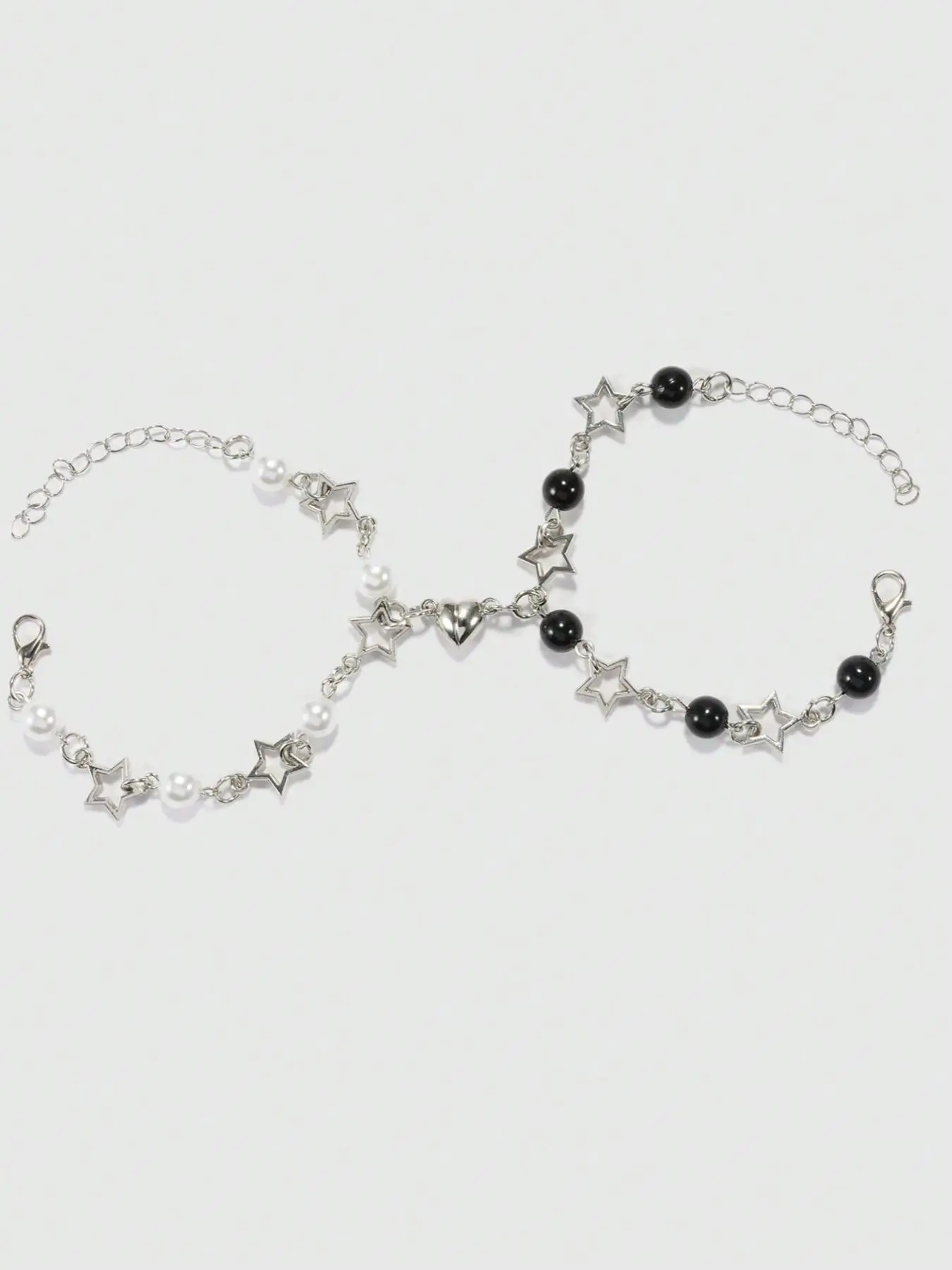 Punk Style Y2k Bracelet (2pcs), Including Star, Heart, Faux Pearls, Artificial Crystal & Beaded Decor, Jewelry for Women & Girls, Fashion Jewelry for Party, Jewelry for Gift, Matching Bracelets, Beautiful Bracelets, Beaded Bracelets Set