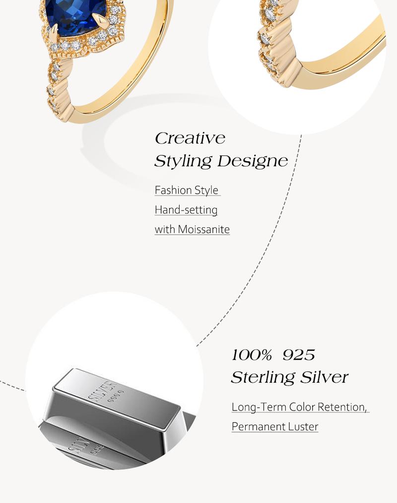 ATTAGEMS Cushion Cut 7.7mm Lab-Created Blue Sapphire Ring for Women 925 Sterling Silver Rings Fine Jewelry Party Holiday Engagement Gift R281