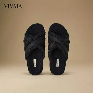 VIVAlA Women’s Furry Criss-Cross Strap Slippers – Recycled Faux Fur Upper, Dual-Density Footbed & EVA Traction Outsole(Hannah)