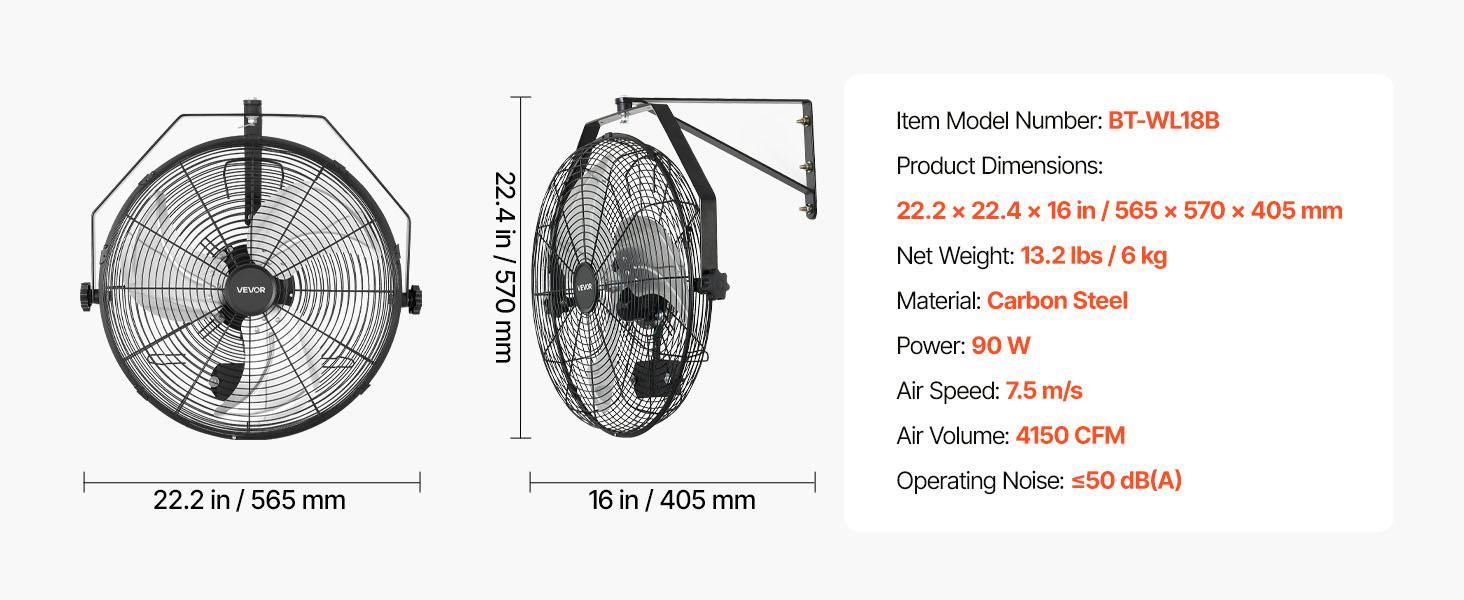 【BackToSchool】VEVOR 18-in Cooling Wall-Mounted Fan, IP44-Rated Protection, 3-Speed Settings, Long Airflow Distance, Adjustable Oscillation Angle, Filterless Powered Fan for Industrial Use | Father's Day Gift, Cooling Wall-Mounted Fans, Dual-Speed Wall-Mou 【BackToSchool】VEVOR 18-in Cooling Wall-Mounted Fan, IP44-Rated Protection, 3-Speed Settings, Long Airflow Distance, Adjustable Oscillation Angle, Filterless Powered Fan for Industrial Use | Father's Day Gift, Cooling Wall-Mounted Fans, Dual-Speed Wall-Mou