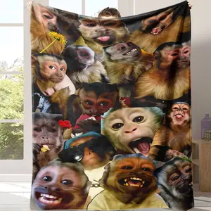 Countdown Sale! Funny Monkey Face Collage Flannel Blanket Soft Throw for Couch, Bed, Sofa - Lightweight & Breathable All-Season Cozy Blanket - Perfect Gift for Home Decor & Pranksters Suitable for use in offices, sofas, and travel settings, etc.