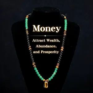 ARPURRAINA Money Attraction Necklace with GreenAventurine Tiger Eye Pendant Healing Crystal Stone Long Chain Sweater Chain Ideal Gift for Men Women