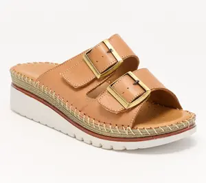 Spring Step Leather Two-Strap Slide Sandals - Minisia