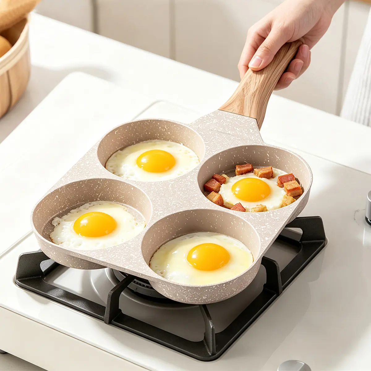 4-Cup Nonstick Egg Pan, Induction-Ready Cookware for Quick Breakfasts, Easy Cleanup for Eggs or Pancakes