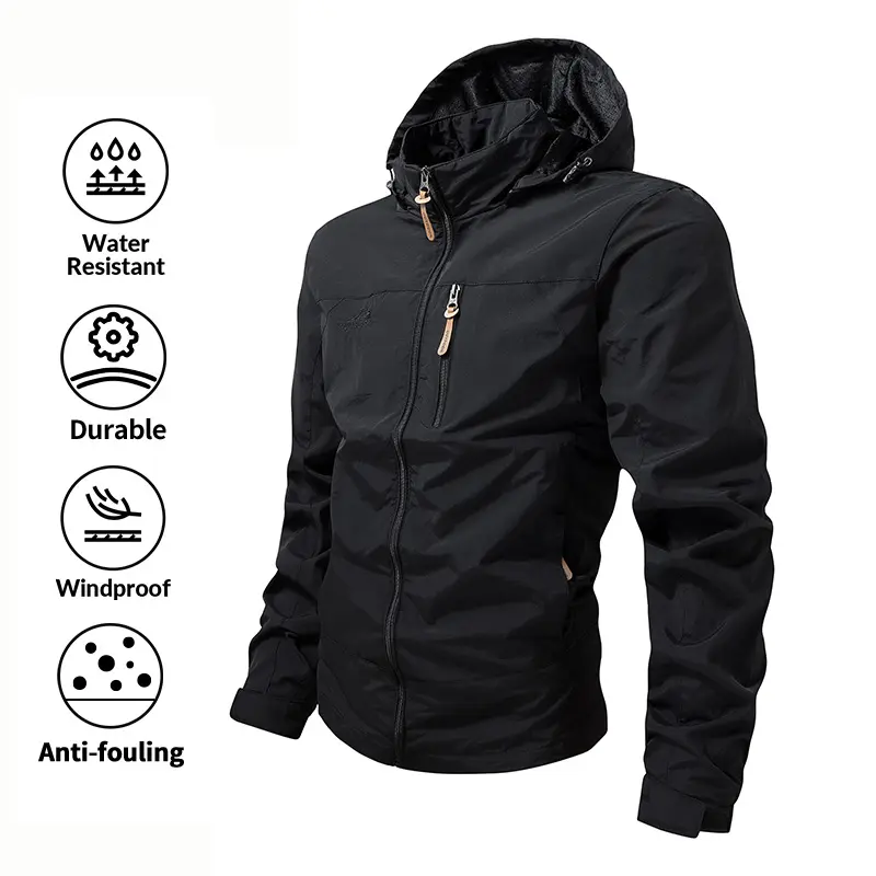 Water-resistant, windproof, lightweight jacket | Durable, dirt-resistant hooded coat for hiking and daily commuting — water-resistant, windproof, durable, dirt-resistant hooded lightweight outdoor hiking casual work coat Menswear Coats Operator Tops