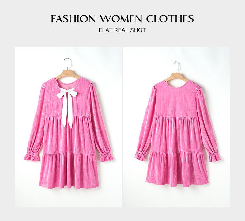 Asvivid Women's Pink Flounce Sleeve Tiered Ruffled Velvet Mini Dress with Pockets Casual Womenswear Everyday Elegant Valentine's Day Dresses Asvivid Women's Pink Flounce Sleeve Tiered Ruffled Velvet Mini Dress with Pockets Casual Womenswear Everyday Elegant Valentine's Day Dresses