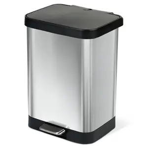 Glad Step Trash Can, Soft Close Lid Bin with Odor Protection, 13 Gal, Stainless