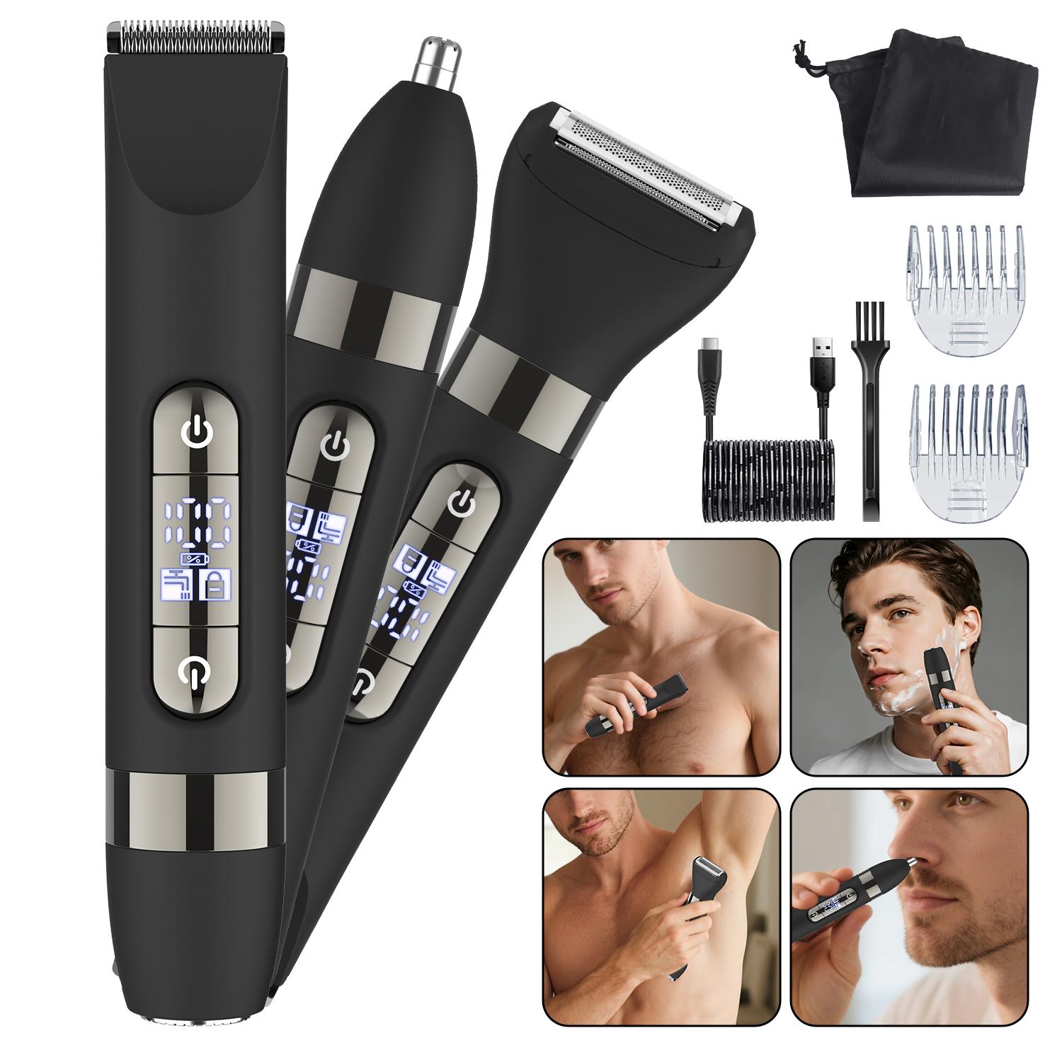 Hatteker Electric Groin Hair Trimmer for Men,Nose Hair Trimmer, Mens Body Trimmer,4-in-1 Dual Heads Waterproof Ball Pubic Shaver,Wet/Dry Body Razor,Ideal for Body, Nose& Facial Hair Removal, Perfect Gift for Him