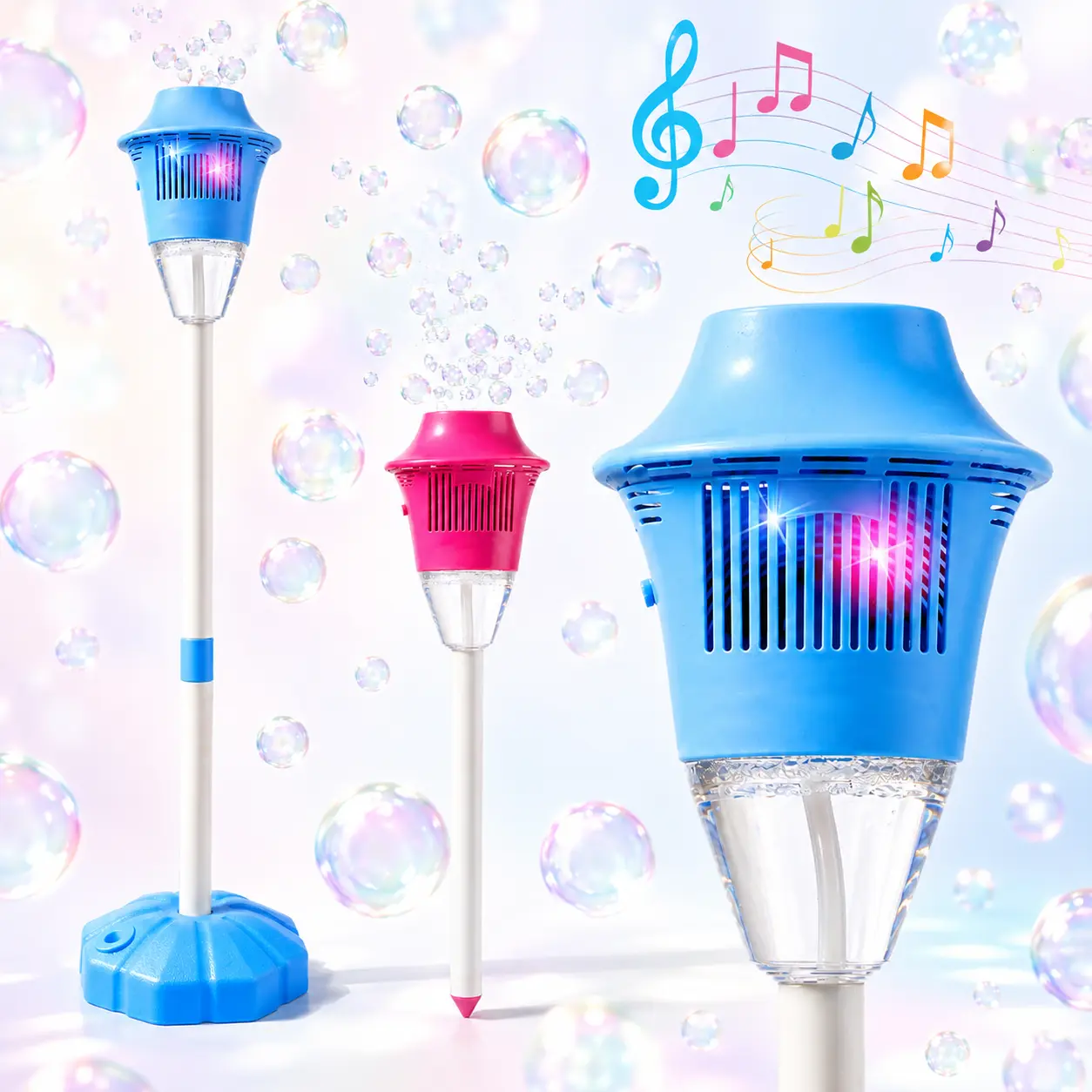 Bubble Maker Toy for Kids, Bubble Machine with Lights, Music, Adjustable Stand and Portable Party Play
