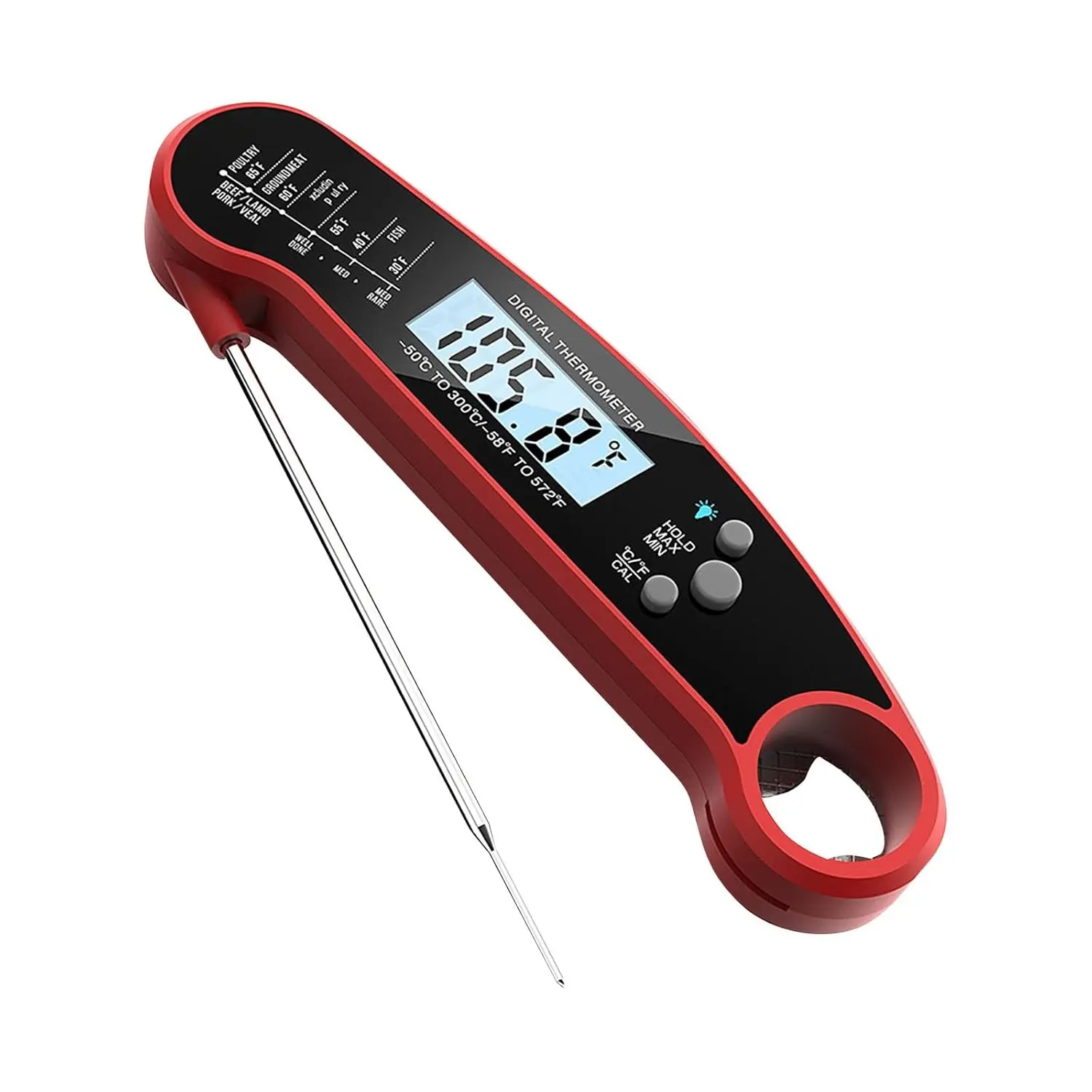 Stainless Steel Digital Kitchen Meat Thermometer, LCD Display, Bottle Opener - Instant-Read, Waterproof, Magnetic Kitchen Utensil for Grilling, Baking, Led Display, -58°F To 572°F, Oven, Tailgating