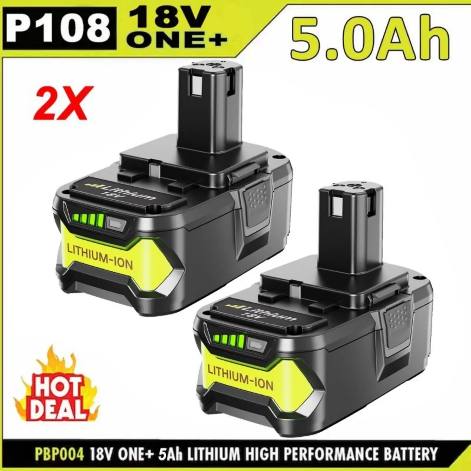 5000mAh Replacement for Ryobi 18V Battery P102 P103 P104 P105 P107 P108, Compatible with Ryobi 18V ONE+ Cordless Tools