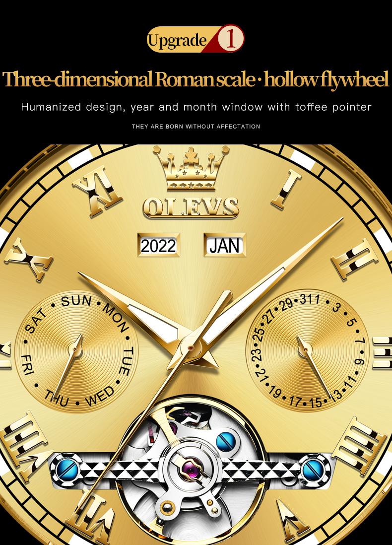 Genuine high-grade luxury hollow design multi-function dial men's watch OLEVS brand flagship new luminous waterproof fully automatic mechanical watch 6607