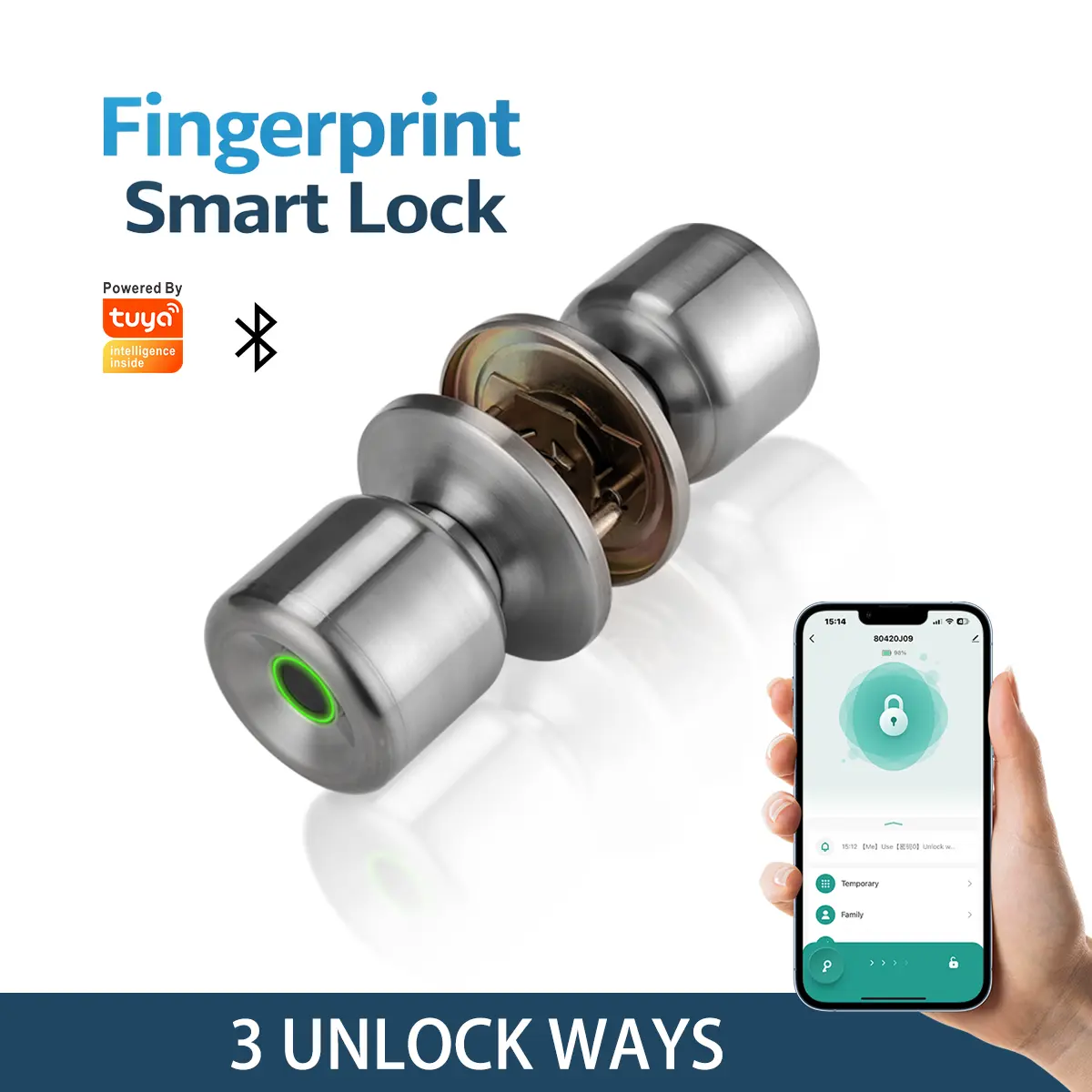 3-in-1 Keyless Biometric Smart Knob Lock - Metal Fingerprint Handle, App Control, Local Data Storage, USB Power, Electronic Keypad Secure Lock for Home, Office, Bedrooms, Apartment (Smart Home Hardware & Security, Batteries Compatible), Auto-Lock