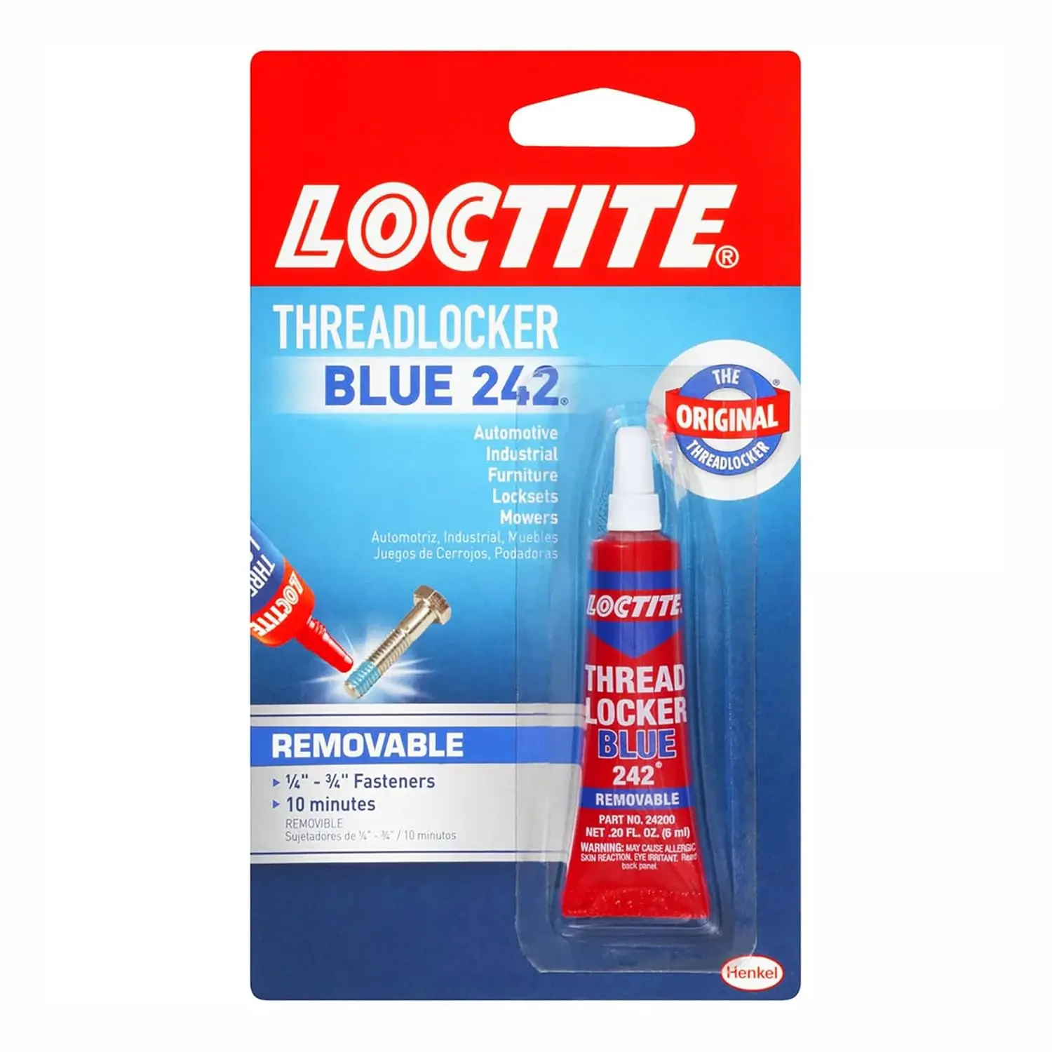 Loctite Threadlocker Blue 242 - 6ml Safety Glue Universal Adhesives, Medium-Strength Bonding Solution for Nuts/Bolts & Fasteners to Prevent Loosening & Corrosion