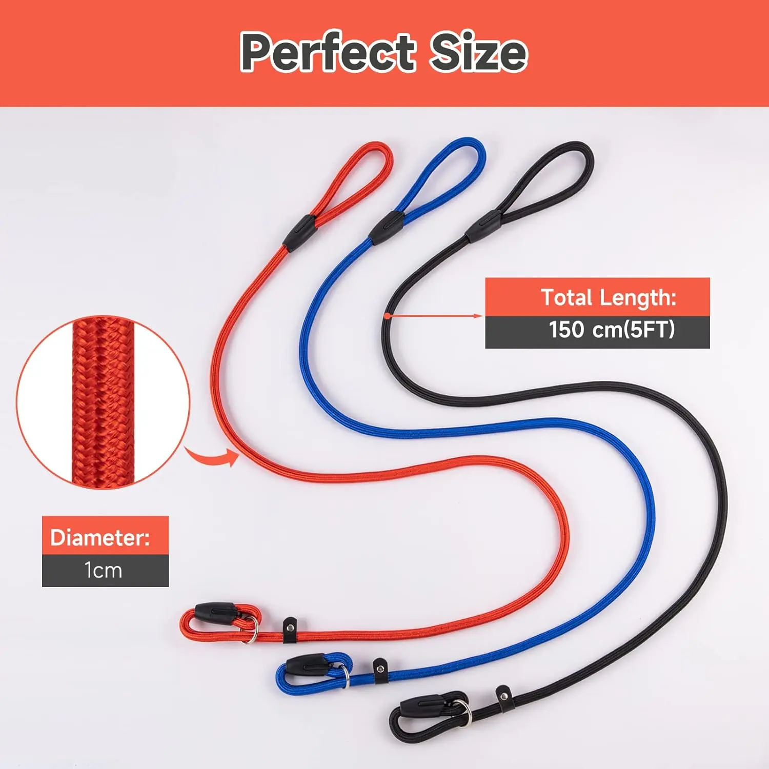 3Pcs 5 FT Slip Lead Dog Leash, Duty Rope Leash for Small Medium Dogs, No Pull Training Lead Strong Comfortable Loop Leash (Red/Black/Blue) - Home Improvement.