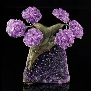 Healing Amethyst Gemstone Tree on Amethyst Crystal Base - Bonsai Home Décor