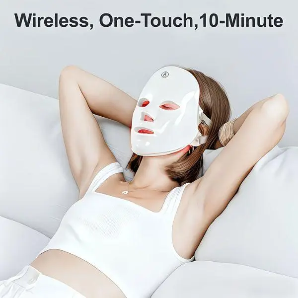 7-in-1 LED Red Light Therapy Face Mask, Cordless Rechargeable Battery-Powered Facial Beauty Device, Single Item for All Skin Types At-Home Skincare