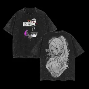 Frieren × Fern Frieren: Beyond Journey's End Anime Double Printed Vintage Washed Tee Unisex Oversize Anime Manga Washed Heavyweight Cotton T-shirt boyfriend tees wicked merchandise