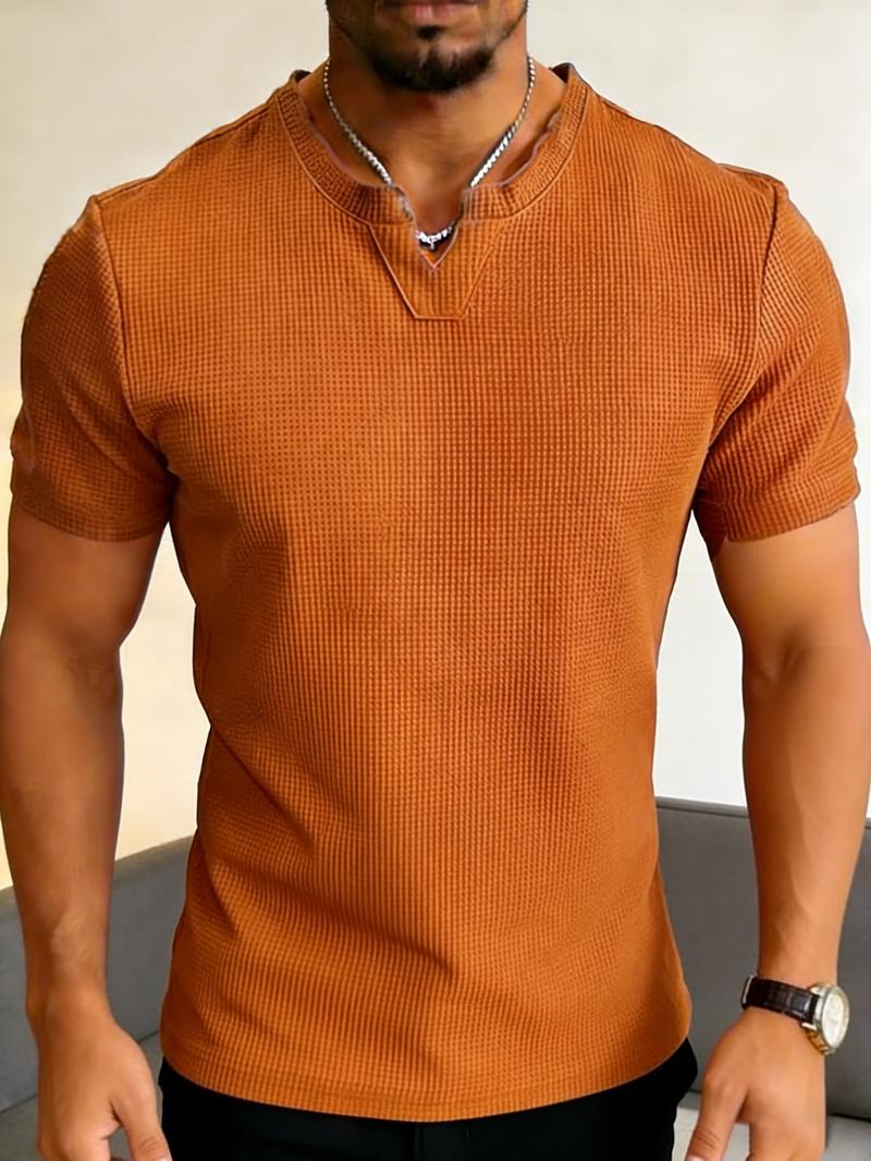 Men's casual henley short-sleeve T-shirt, soft and comfortable top, suitable for everyday casual wear, going out, and sports, perfect for a relaxed summer street style.