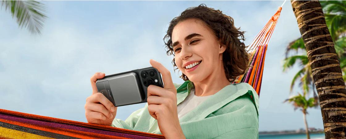 EF ECOFLOW Rapid Power Bank, 10000mAh Qi2 Certified Wireless Magnetic Portable Charger, 65W Max Fast Charging Battery Pack with Built-in USB-C Cable & Stand for iPhone17/16/15/14/13/12 Series Only