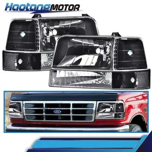 CROSSDESIGN Headlights W/ Corner Signal Bumper Lamps Fit For 1992-1996 Ford F150 F250 F350