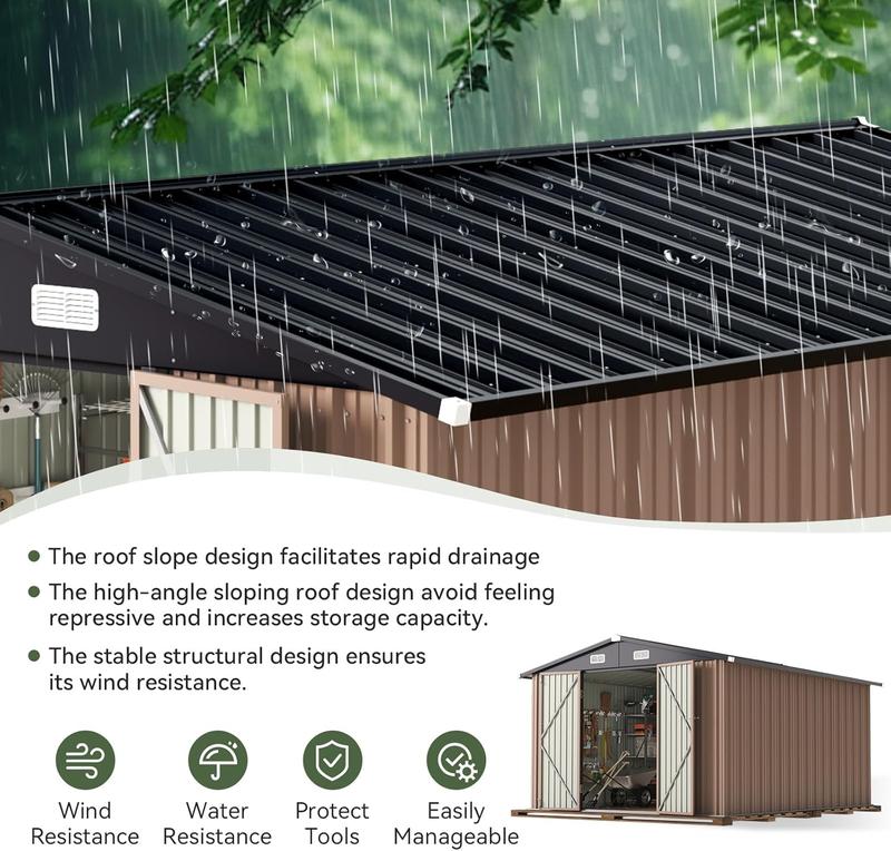 [on sale] Aoxun 6x4 FT Outdoor Storage Shed, Metal Garden Tool Shed with Sloping Roof & Lockable Door for Patio Lawn Backyard (Brown)