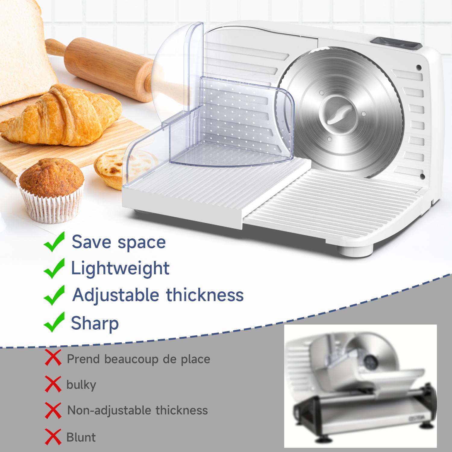 PANCERKA Electric Meat Slicer, Food Slicer with Adjustable Thickness, Automatic Precision Cutting, and Removable Stainless Steel Blade. Suitable for Vegetables, Meats, Deli Foods, Cheese, and More, Suitable for Home and Commercial Use