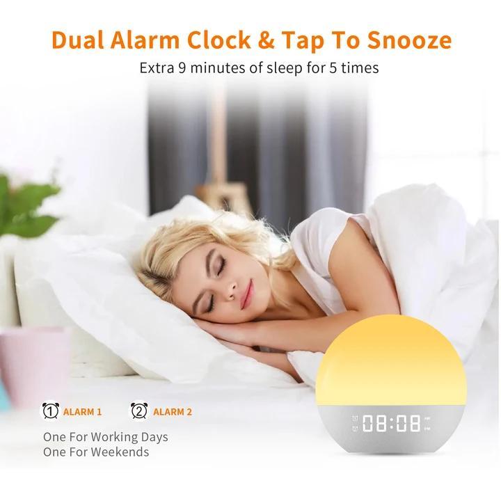 Sunrise Alarm Clock, White Noise Machine for Sleep, Upgraded Backlit Buttons, Bluetooth Speaker, Dimmable Night Light for Heavy Sleeper, Adults, Kids