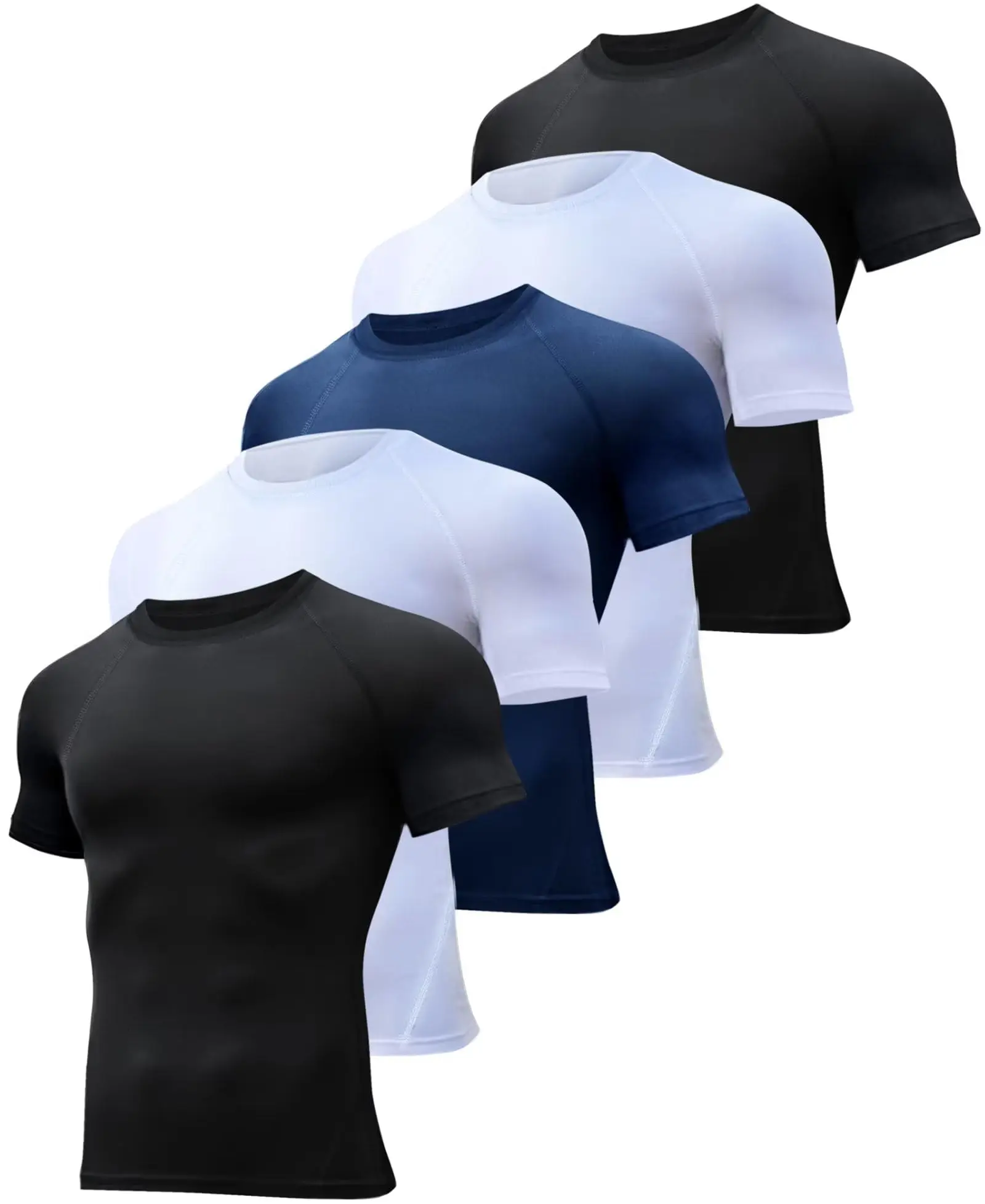 5 Pack Men’s Compression Shirts Short Sleeve Cool Dry Sports Athletic Workout Base Layer Undershirt T-Shirt Tops Fit summerwins,travel essentials,camping essentials
