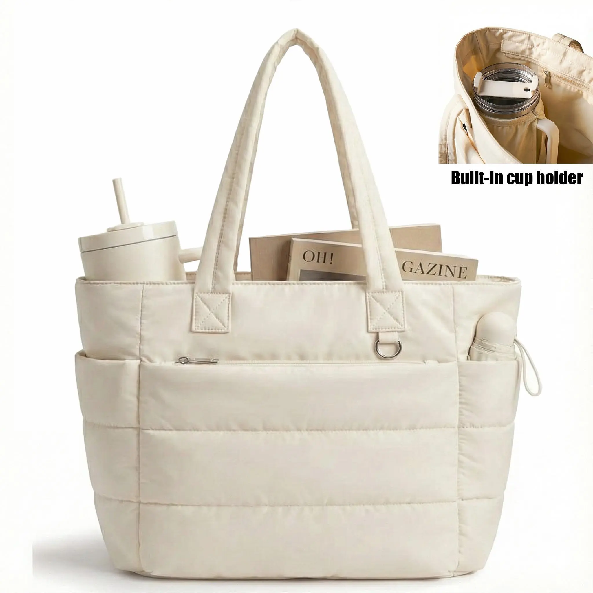 Five Season Home 20L Puffy Quilted Tote Bag for Women, Lightweight Bubble Nylon Laptop Shoulder Bag with Multiple Compartments for Work, Travel, and College tiktokshopbacktoschool,back to school,back to school haul tiktokshopsummersale