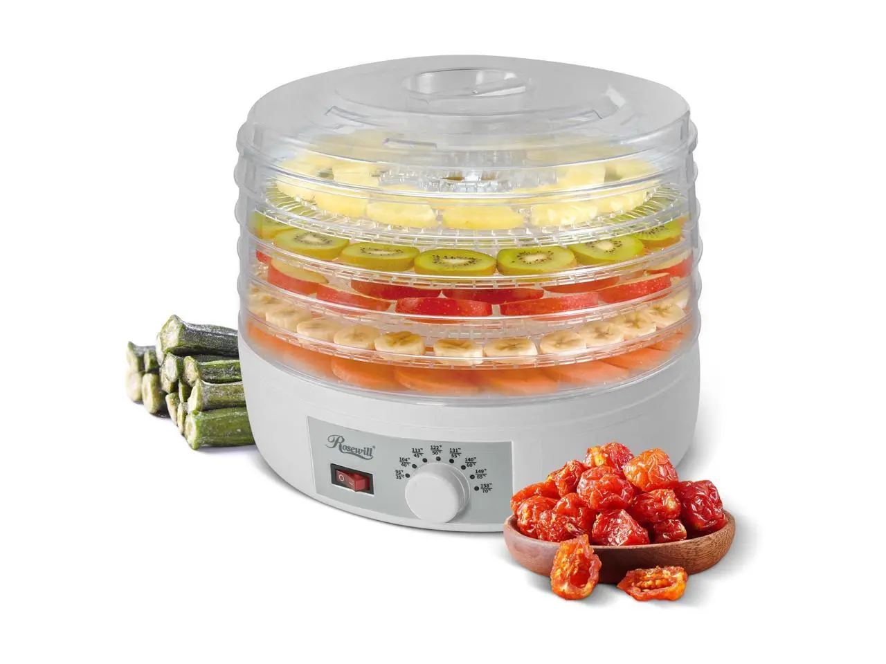 Rosewill Food Dehydrator Machine, 5 BPA-Free 12.6" Trays, Adjustable Temperature Controls | 95-158°F | 350W, Jerky, Herbs, Fruit, Veggies, Dried Snacks