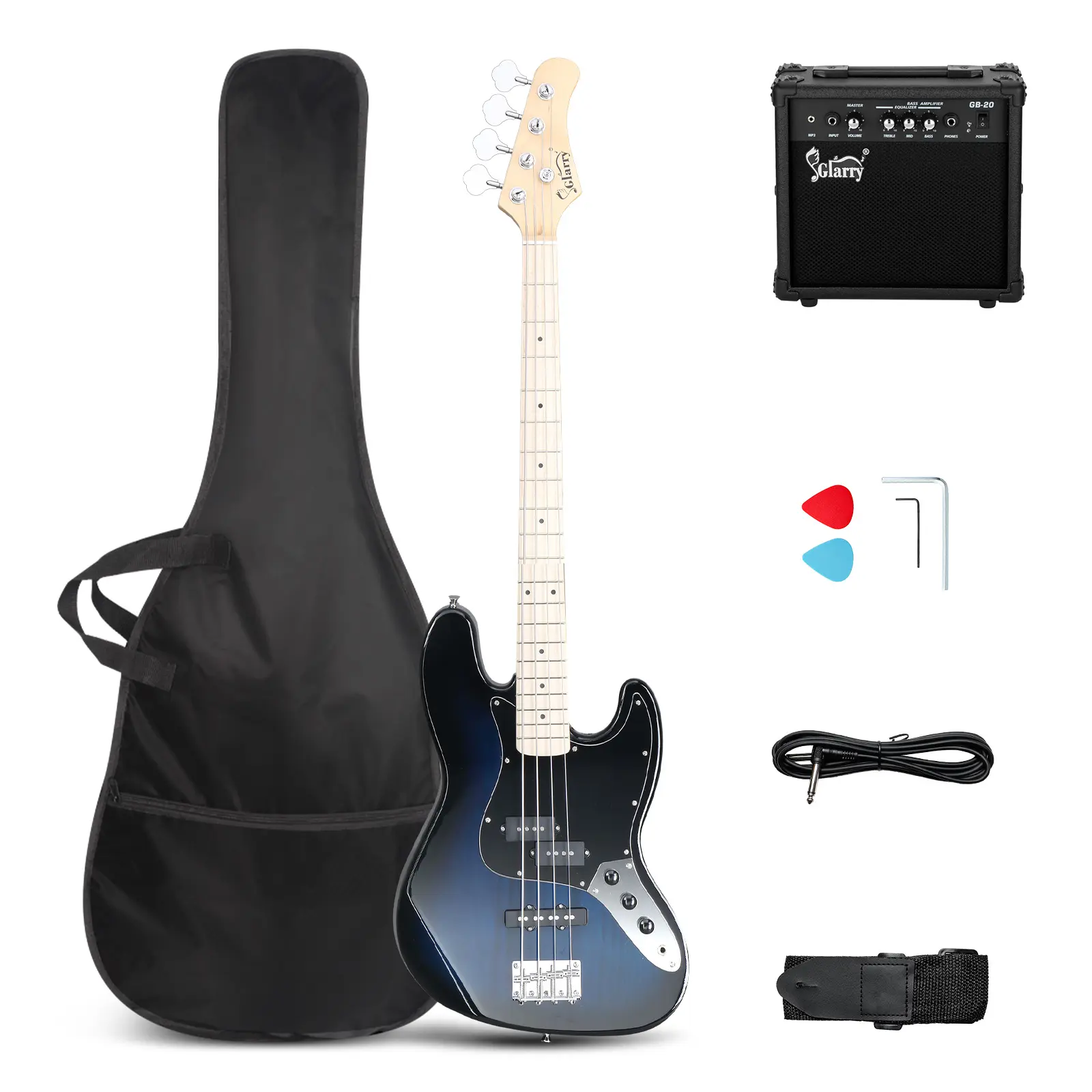GLARRY Bass Guitar Full Size 4 String Exquisite Stylish Bass with Guitar Bag Power Line and Wrench Tool, Affordable Guitar, Guitar Learning Tools tiktokshopbacktoschool