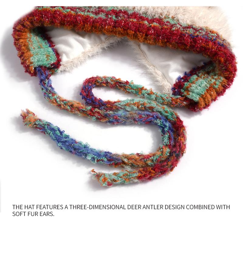 Original design Festive Christmas Antler Hat (It can be used，A hat has multiple uses.)Knitted Ear Protection Windproof Warm Hat Suitable for the family It can be worn by adults , without limiting the circumference of the head，for Thanksgiving & Christmas。